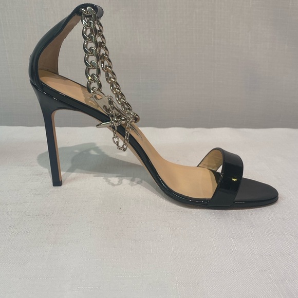 MANOLO BLAHNIK Black Chaos Sandal With Chain Strap Pin Lock Size 8.5B Italy - Picture 13 of 15